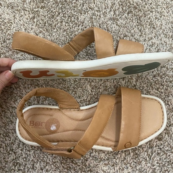 Born Rahway Leather Strappy Tan Caramel Brown Foam Cushioned Sandals Sz 9 - Picture 5 of 9